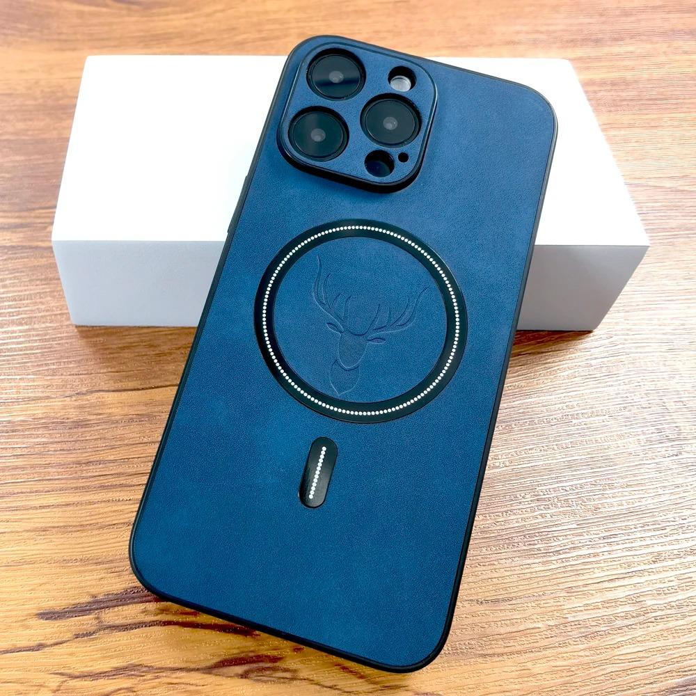 Magnetische Lederhülle für Magsafe Deer für iPhone 15 13 11 12 14 Pro Max Plus XR X XS Max Wireless Charge Stoßfeste Hülle Funda