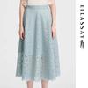 Elegant Green Jacquard Embroidered A-Line Mid-Length Skirt
