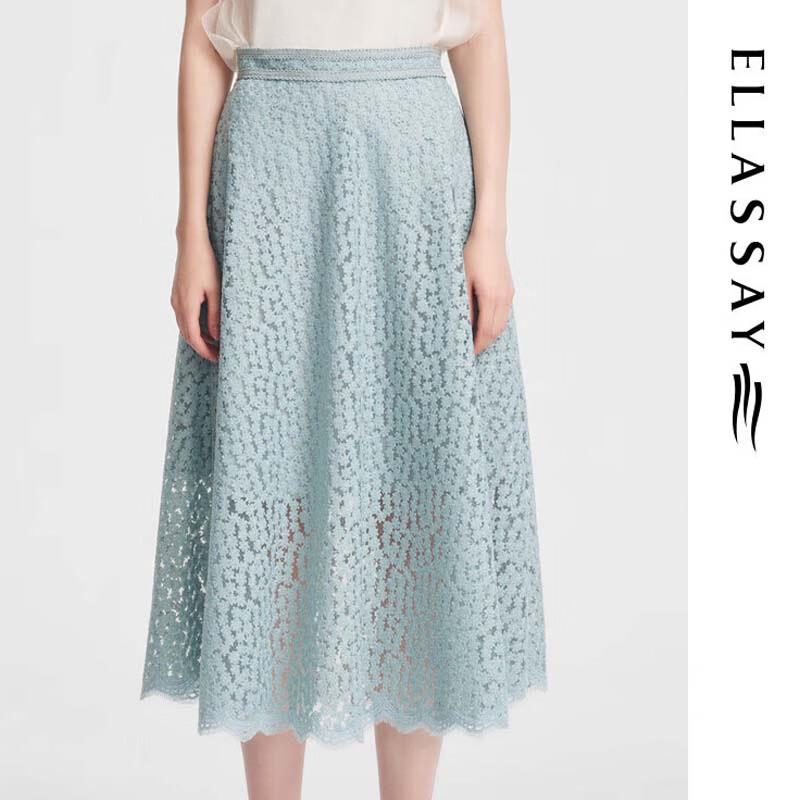 ELLASSAY Elegant Green Jacquard Embroidered A-Line Mid-Length Skirt M
