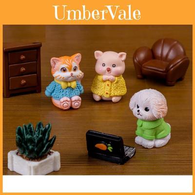 Figurines d'Animaux Adorables en Résine Pour Décoration de Voiture Chat Mignon Cochon Chien Ornements de Bureau