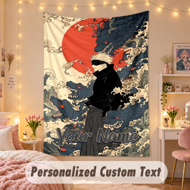 Custom Personalized Tapestry,Jujutsu Kaisen Print Custom Name Text Wall Art Hanging for Bedroom