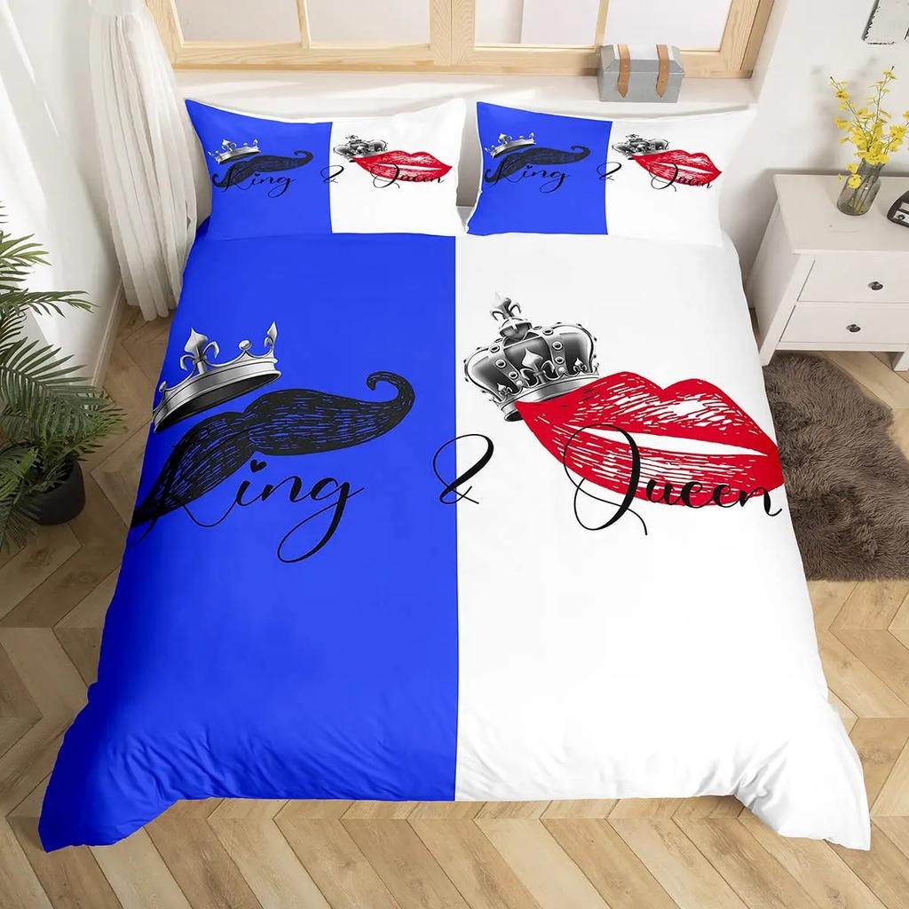 Couple Black And White King Queen Duvet Cover Mr And Mrs Gifts Bedding Set Red Lips Quilt Cover 2/3Pcs Polyester Comforter Cover