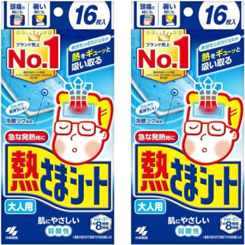 Kobayashi Pharmaceutical's Cooling Sheets for Adults, 16 Sheets x 2 Boxes, Gentle on the Skin, Mild Acidity, Relief Sheets