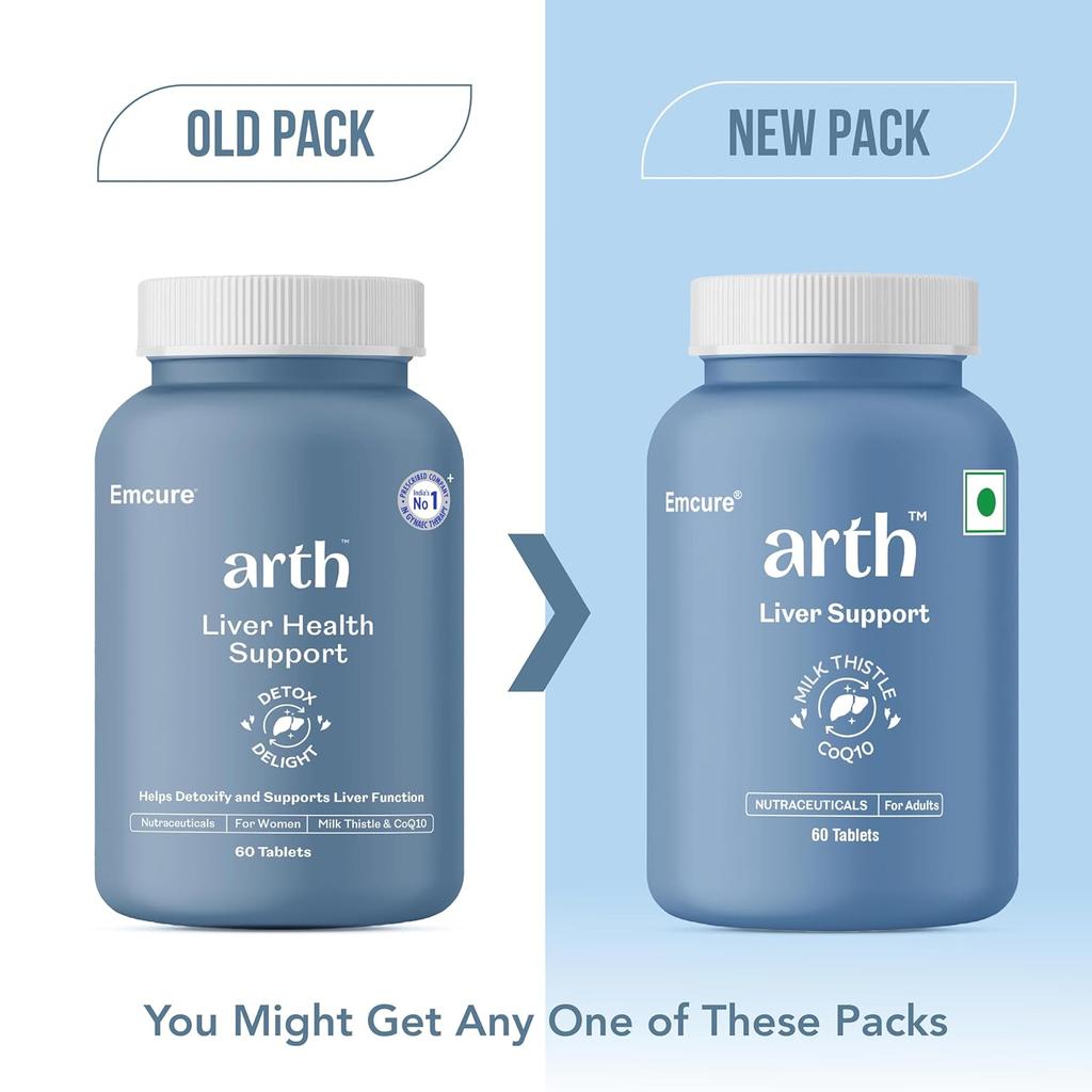 Arth Liver Health Supplement with Milk Thistle, CoQ10, Vitamins C & E, 60 Veg Tablets for Detox & Digestion