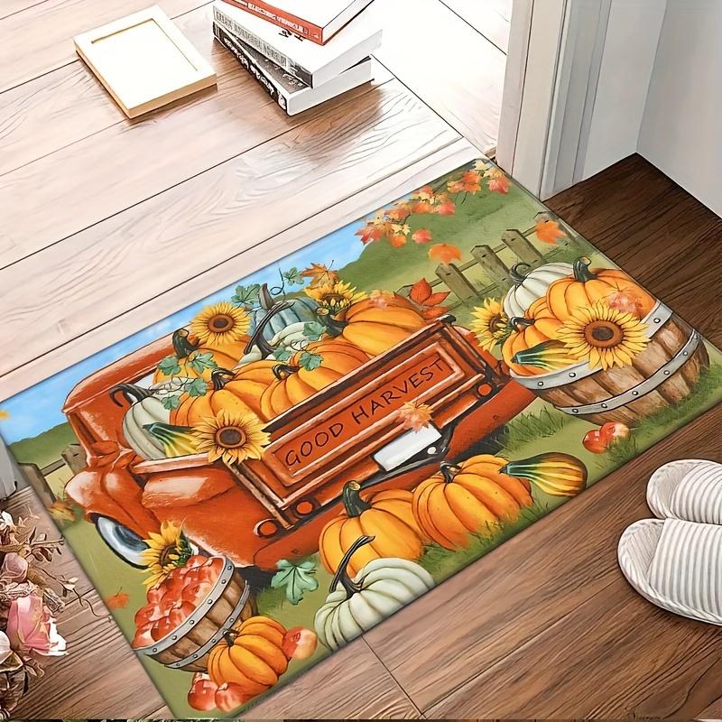 

1pc Autumn Harvest Door Mat - Non-Slip, Absorbent, Machine Washable Polyester Mat with Vibrant Pumpkin and Sunflower Design, Per 40x60cm