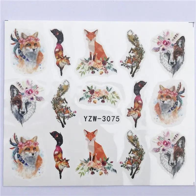 5 Pieces Lovely Animals Nail Sticker Flower Decal Animal Fox Wolf Flamingo Deer Design for Nail Art Decoration