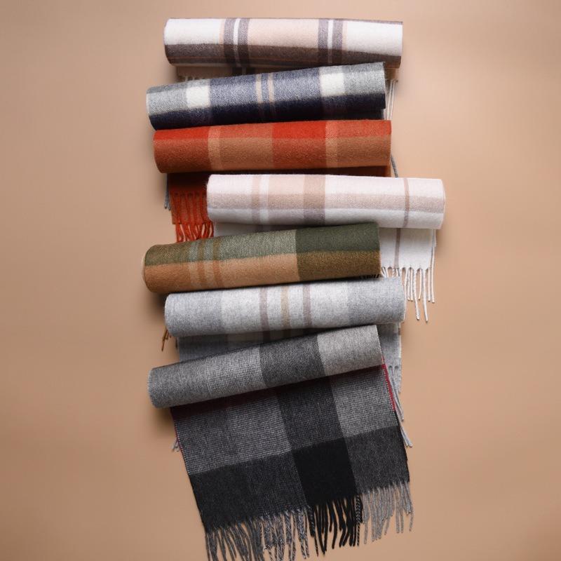 Pure wool scarf men's and women's winter versatile plaid scarf thickened shawl dual-purpose high-end birthday gift