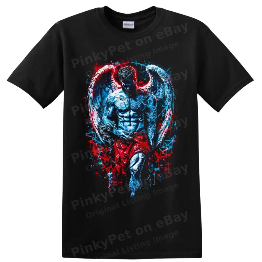 Angel Warrior T Shirt w/ Blue Red Wings Gothic Fantasy Graphic Tee Unisex Art