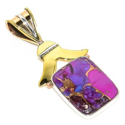 Natural Copper Purple Turquoise 925 Sterling Silver Two Tone Pendant 1.50'' R4a57