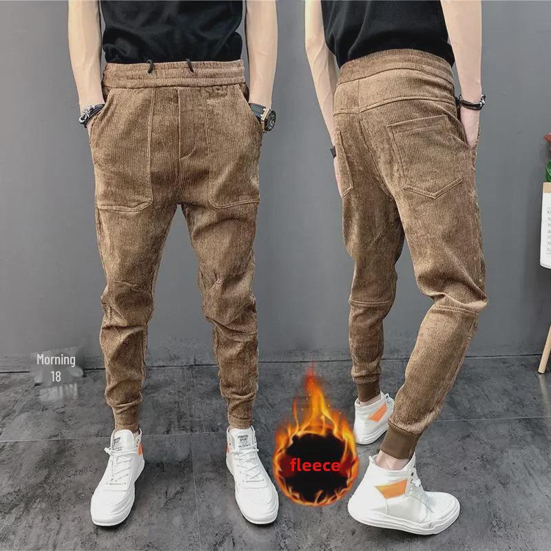 Men's Slim-Fit Corduroy Harem Sweatpants - Plus Velvet, Spring/Autumn Style