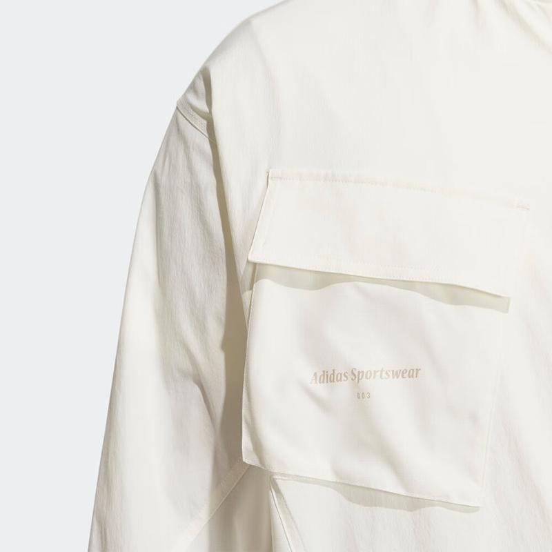 Adidas Chaqueta para Hombre de Color Sólido con Insignia de Logotipo, Cuello Mao y Manga Larga, Blanco IP4988