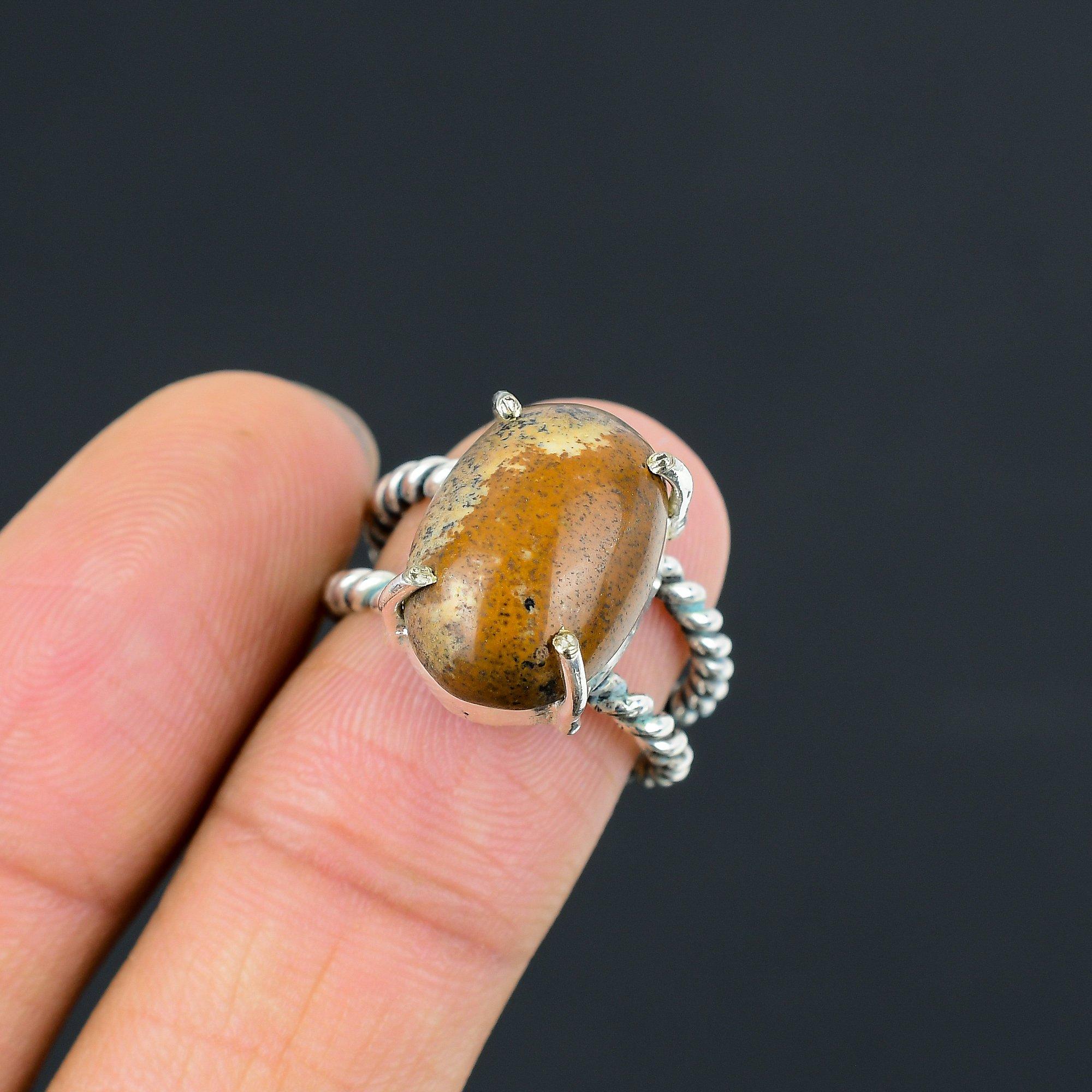 Friendship Day Deal Sterling Silver Oval Picture Jasper Stone Promise Ring US 7 7