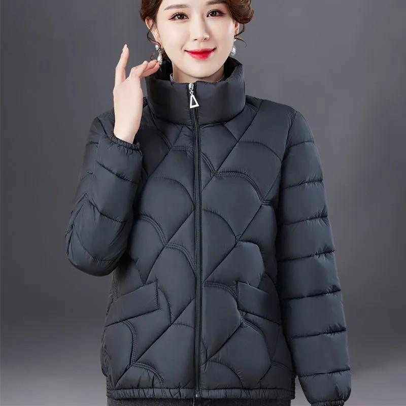 Women's Thickened Warm Winter Jacket for Middle-Aged and Elderly Women Solid Color Minimalist Zipper Coat