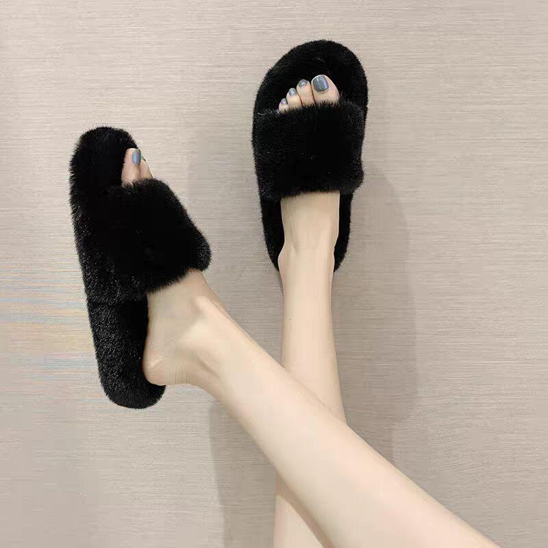

Internet celebrity Mao Mao slippers female autumn and winter wear 2024 new Internet celebrity super fire fairy wind flat bottom niche cotton slippers 40 чёрный