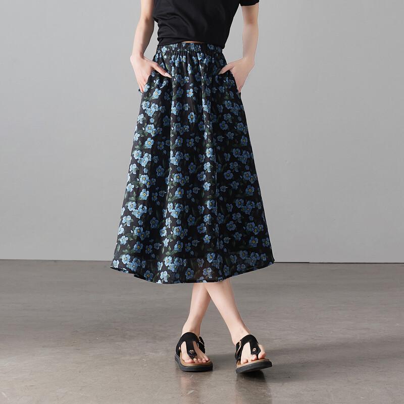 SOFSIL 2026 Summer Ramie A-Line Midi Skirt 30/XXL
