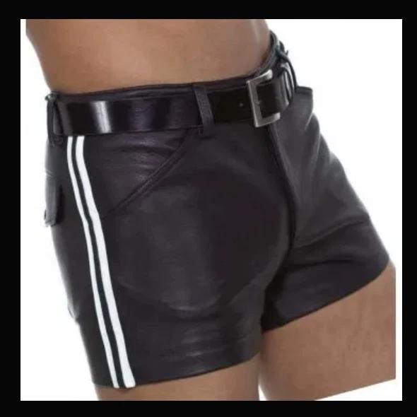 

Handmade Leather Gym Shorts Men s Black Pants Genuine Boxer Sports Zip Lambskin 28 ( X-Small ) чёрный