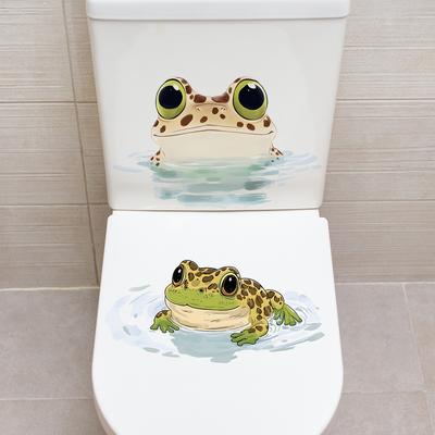 Adesivo Divertido de Sapo Desenho Animado para Assento de Vaso Sanitário Impermeável Autoadesivo Removível para Decoração de Banheiro WC