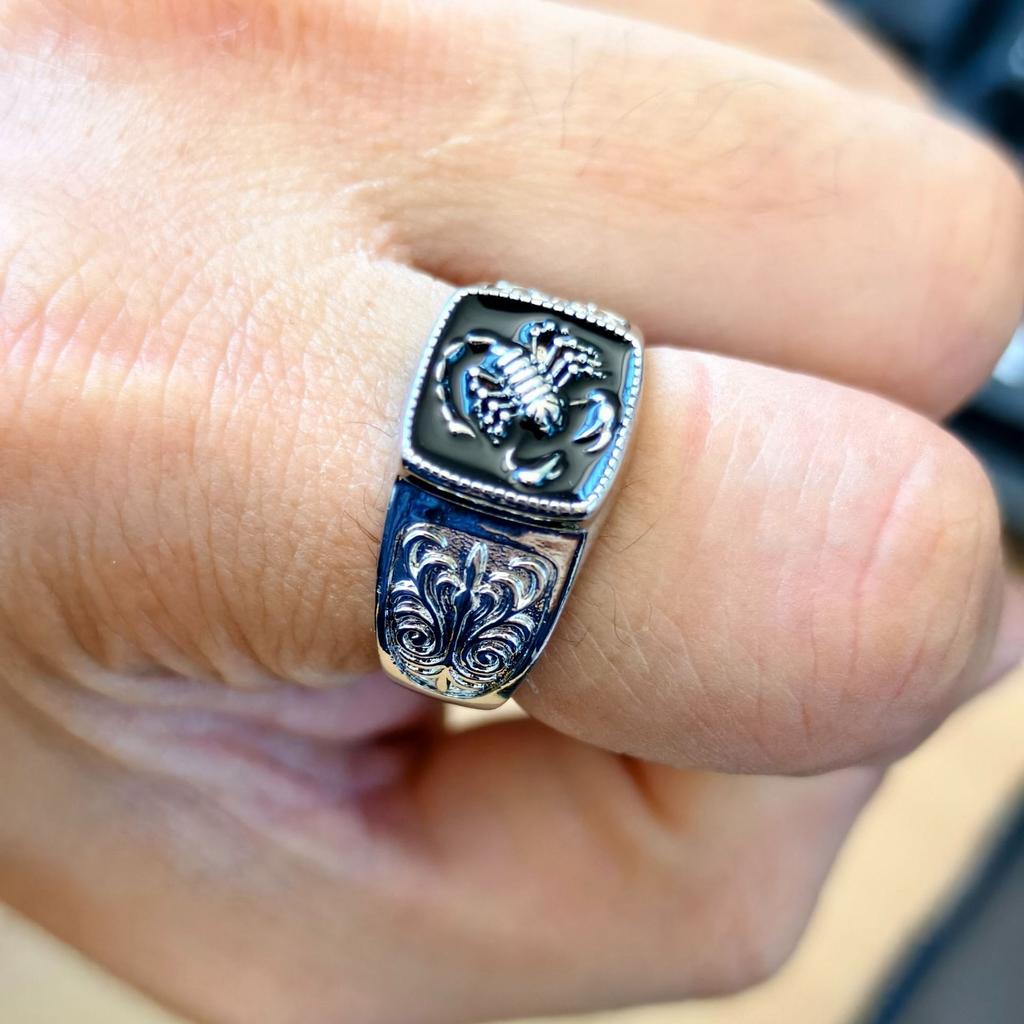 Antique Distressed Two Tone Silver Men's Wide Band Ring