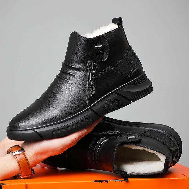 

Winter Leather Wool Warm Cotton Shoes High Top Martin Boots Chelsea Boots Young Trend Fleece Men s Shoes Leather Shoes 38