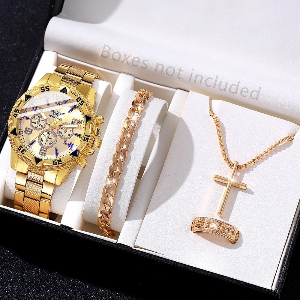 Men's Watch Blu-ray Glass Quartz Watch Classic Watch False Three-eye Digital Alloy Watch