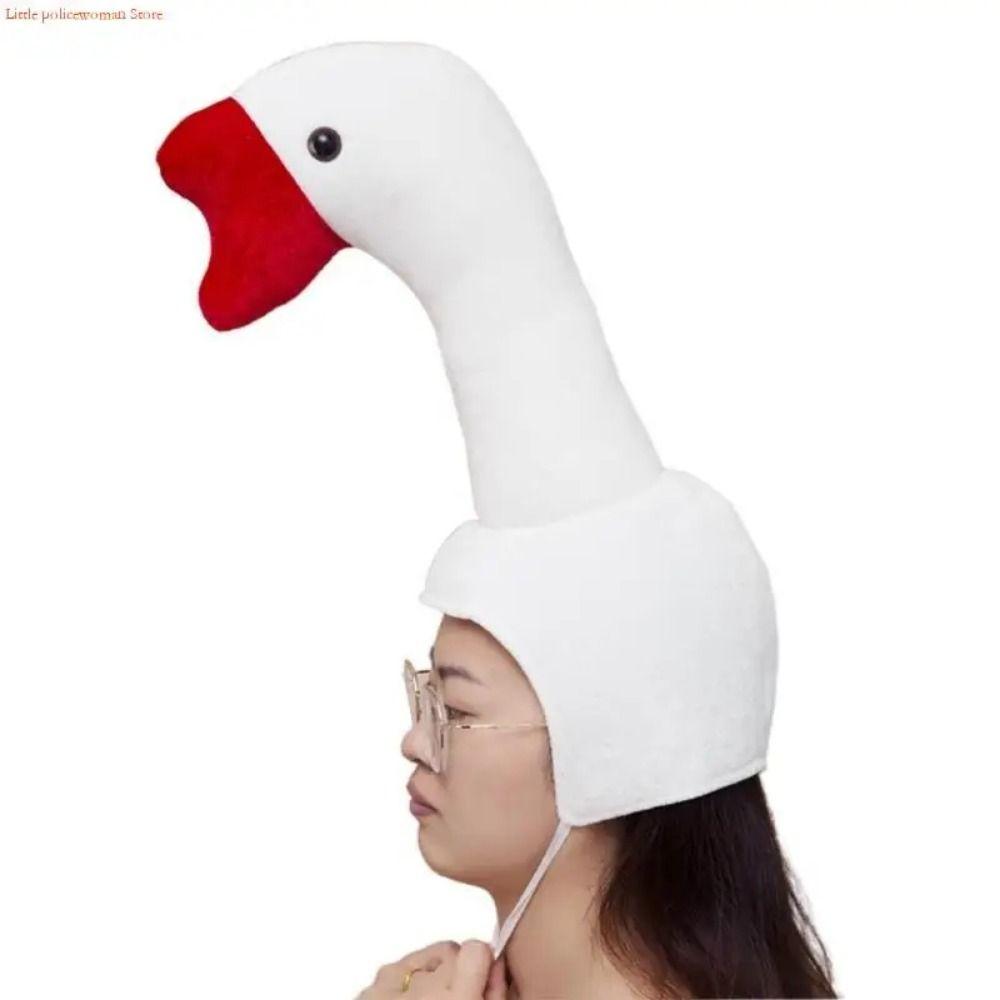 Outdoor Creative Big Goose Headgear White/Pink Soft Halloween Party Hat Unique Plush Cartoon Goose Hat Halloween Apparels