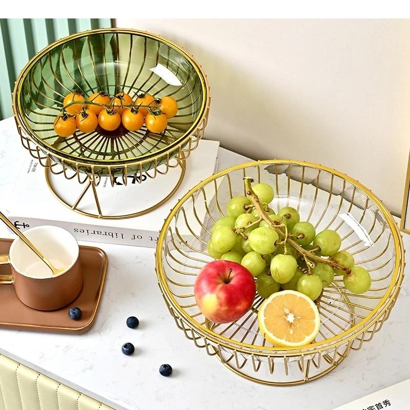 Light Luxury High Foot Fruit Plate Plastic Metal Home Living Room Candy Snacks Storage Decoration