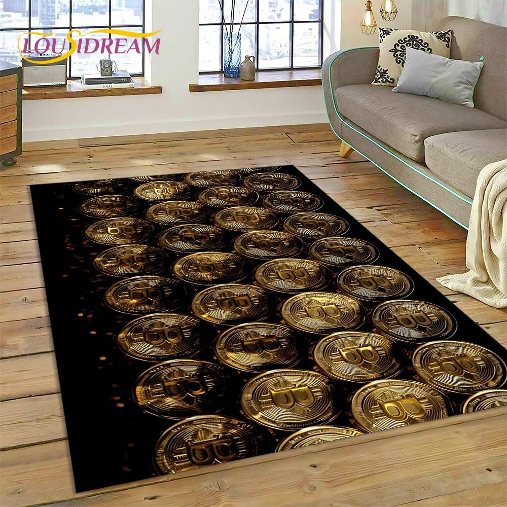 Bitcoin 3D Virtual Currency NFT Area Rug Carpet for Living Room Bedroom Home Decor,Floor Mat Non-slip for Sofa Doormat Gift Kids
