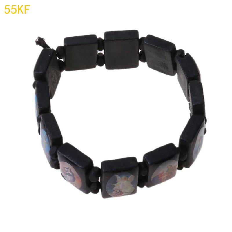 55KF 4 Pcs Elastic Bead Bracelet Wooden Bracelet Religious Bracelet for Unisex