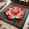 Lotus Area Rug Non-slip Washable Flower Indoor Floor Mat Chinese Style Lotus Carpet Living Room Bedroom Office Home Decoration