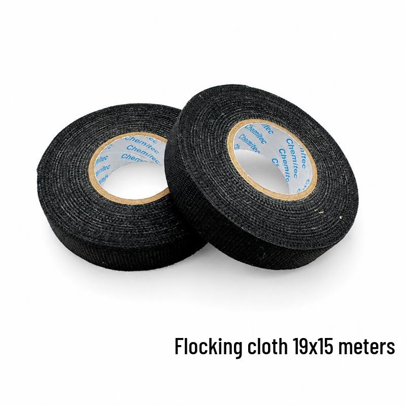 High Temp Resistant Black Flannel Automotive Wiring & Soundproofing Tape - Electrician-Grade, Flame Retardant, Hand Tearable, Adhesive Insulation.