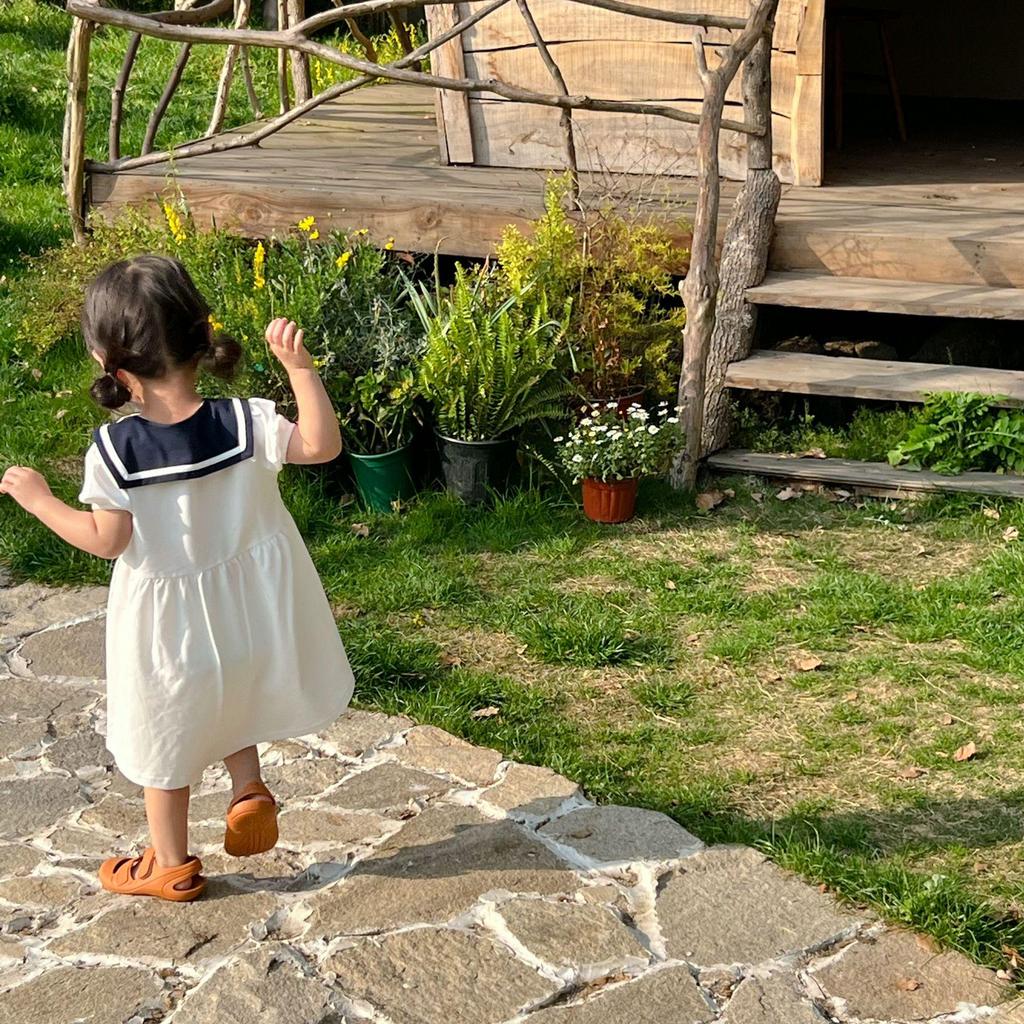 Summer Sibling Outfits: Boys' Sailor Collar Shorts Set & Girls' Academic Style Dress
