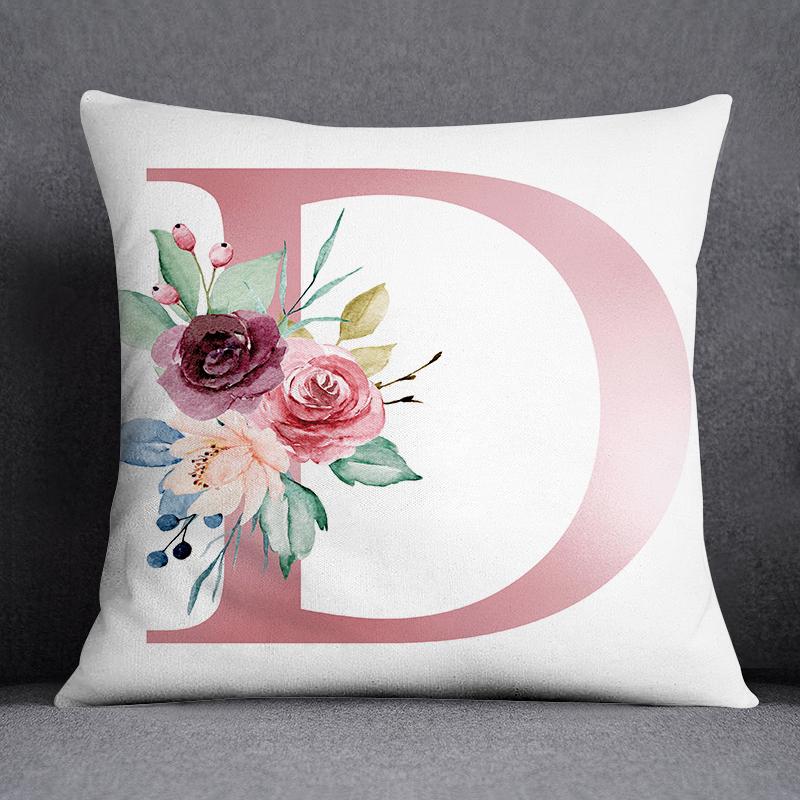 Floral Alphabet Pattern Decorative Pillowcase Square Pillowcase Home Office Decorative Cushion Cover