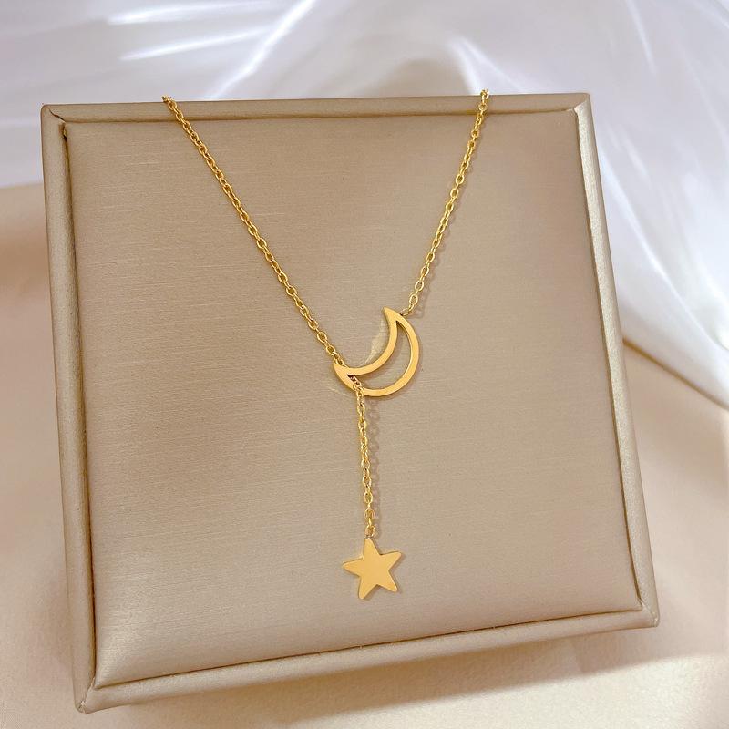 Star And Moon Geometric Niche Design Simple Pendant Short Collarbone Chain Korean Version Cold Wind Neck