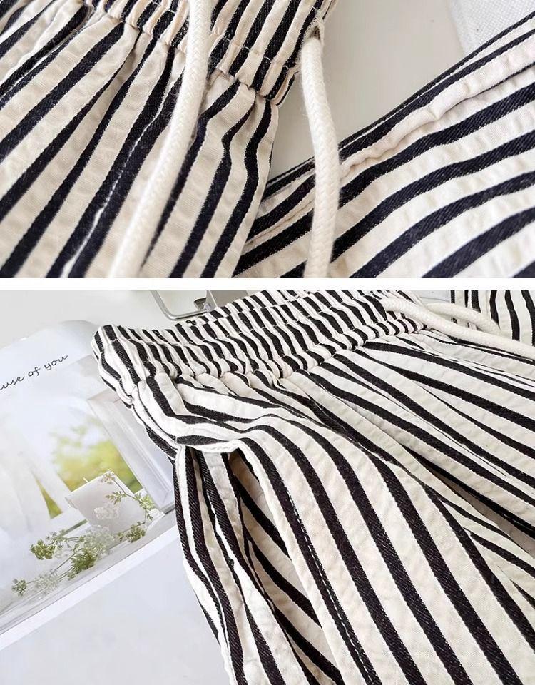 Spring/Summer 2026 Women's Wide-Leg Vertical Stripe Pants - Elastic Drawstring, Loose Fit, Versatile Texture, Slimming Design
