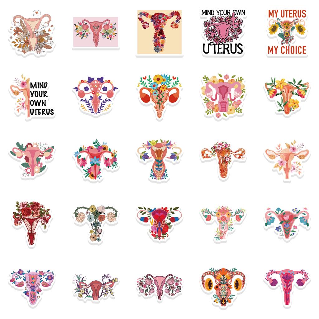 50 Feminist Uterus Floral Graffiti Stickers Decorate Suitcase Pen Guitar Notebook Waterproof Explosive