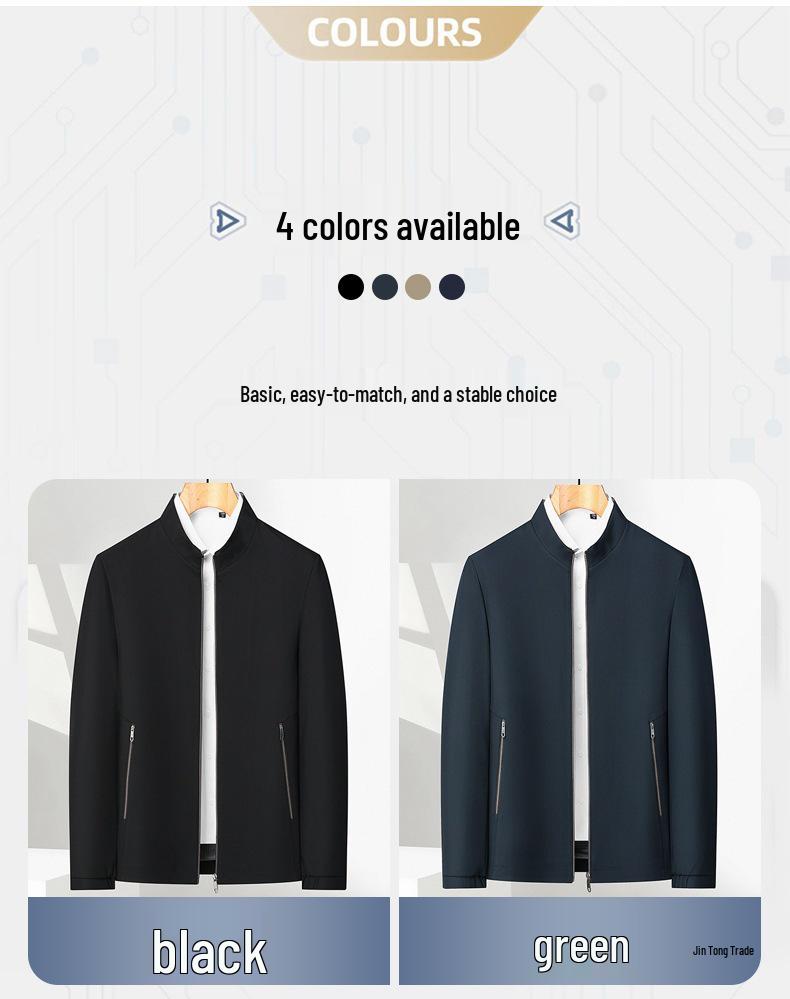 Men's Stand Collar Solid Color Casual Business Jacket for Mid-Aged & Young Adults