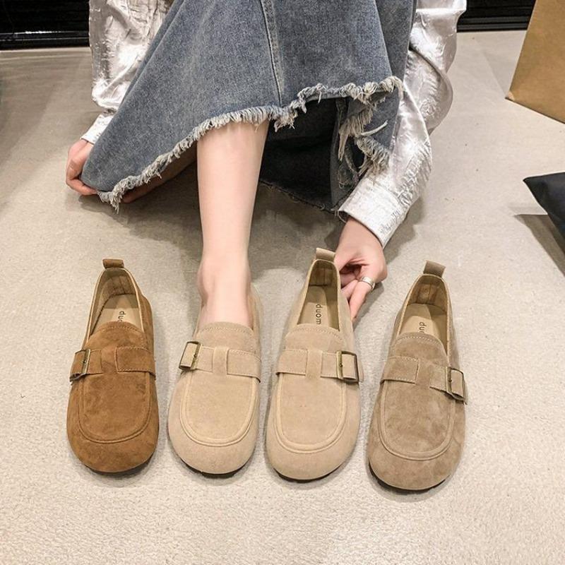 Retro Matte Women's Autumn New One-pedal Soft Leather Soft-soled Doudou Shoes Flat Casual Single Shoes