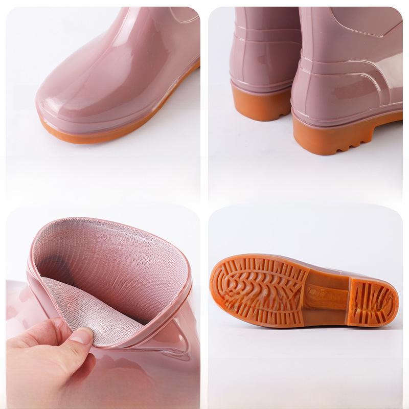Women's Double Back Low Tube Non-Slip Rain Boots - Waterproof, Fashionable, Warm Cotton Lining, Ideal for Kitchen and Work.