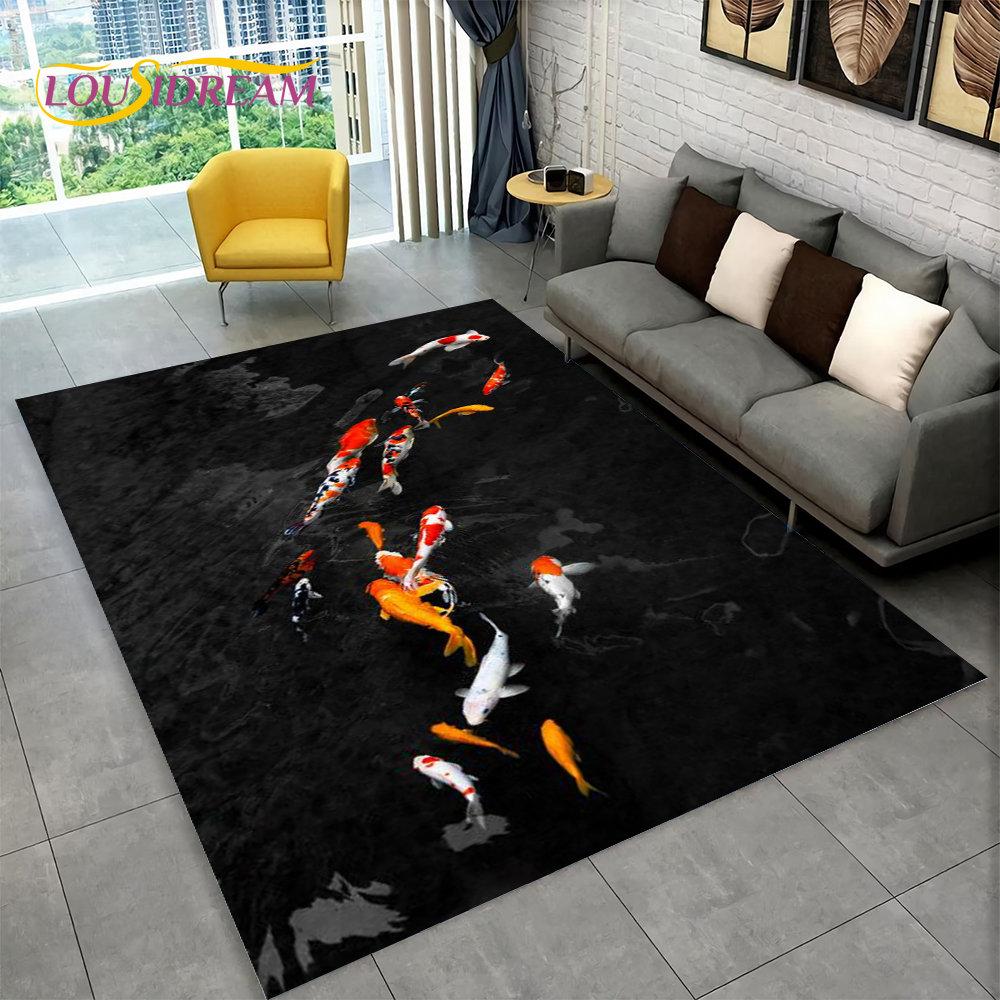 3D Pastoral Tai Chi Carp Fish Area Rug,Carpet Rug for Living Room Bedroom Sofa Doormat Decor,Kid Play Kitchen Non-slip Floor Mat