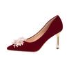 Burgundy High Heels Women's Thin Heels 2025 New Pointed Head Shallow Mouth Xiuhe Single Shoes Toasting Clothes Bridal Shoes Wedding Shoes