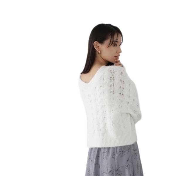 

Natural Beauty Basic Neck Openwork Knit White Women s 2-Way Sweater, белый