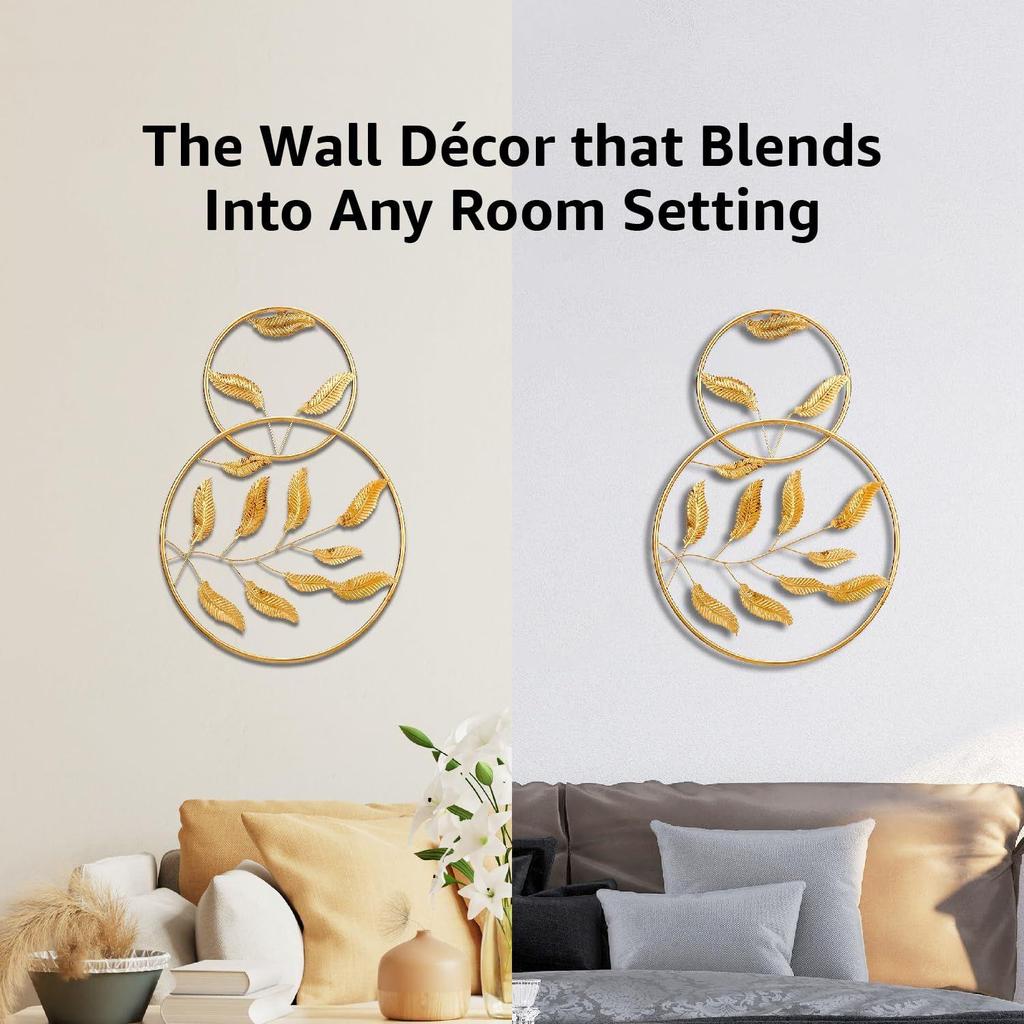 Metal Wall Frame | Elegant Nature | Inspired Leaf Design| Sturdy Iron | Wall Hanging | Wall Décor | Easy Installation | 40 x 40 cm