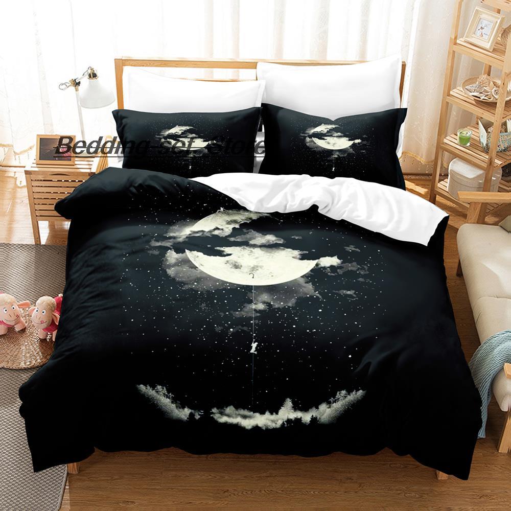 Hot Sale Witch Moon Bedding Set Single Twin Full Queen King Size Bed Set Aldult Kid Bedroom Duvetcover Sets Anime Bed Sheet Set