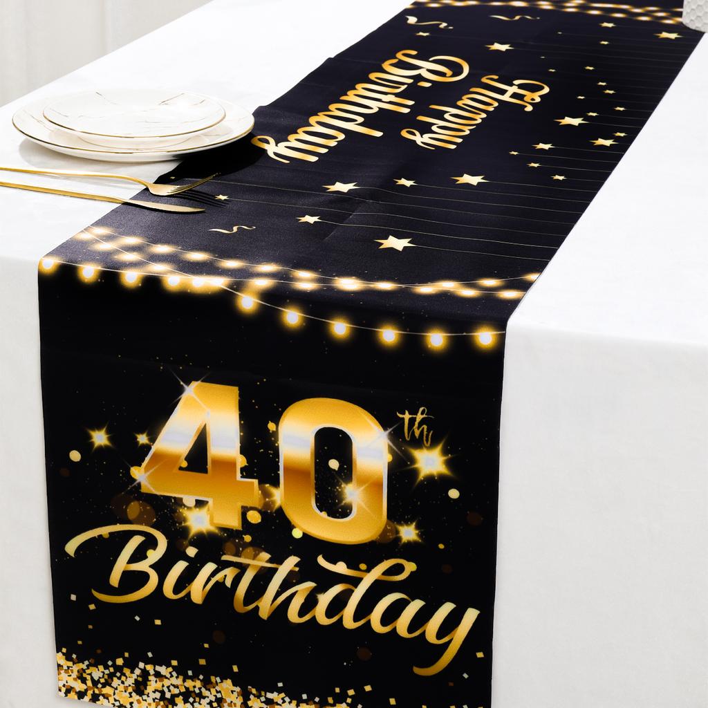 Černé zlato narozeninový stolní běžec Šťastný 30 40 50letý narozeninový večírek Dekorace pro dospělé 30. 40. 50. narozeninové párty potřeby