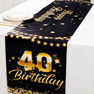 Black Gold Birthday Table Runner Happy 30 40 50 Year Old Birthday Party Decoration Adult 30th 40th 50th Birthday Party Supplies