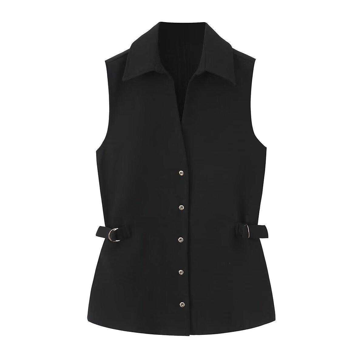 

TAOP&ZA Женский летний нейтральный облегающий жилет на пуговицах Extra Small чёрный