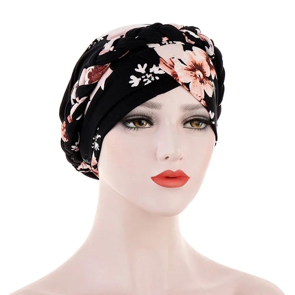 Velour Muslim Women Braid Hijab Turban Chemo Stretch Cap Hair Loss Hat Head Wrap Islamic Bonnet Headwear Beanie Cover
