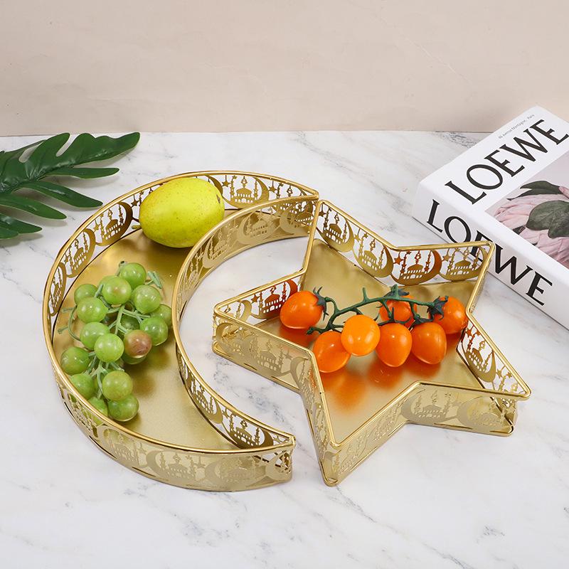 Golden Stars & Moon Iron Tray for Christmas Decorations and Fruit Storage