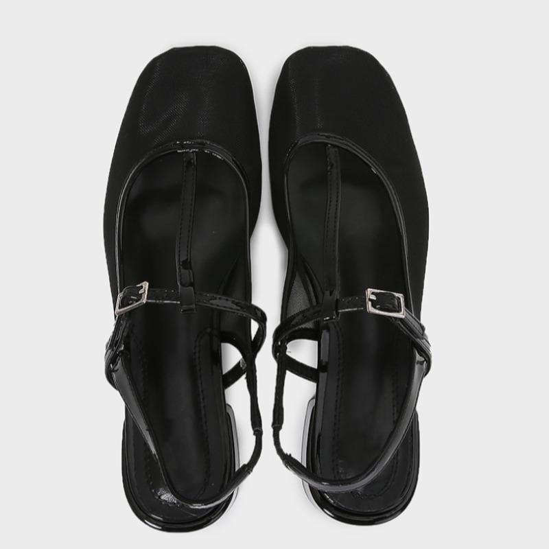 Black Mesh Women Mary Jane Shoes Comfortable Round Toe Fashion Buckle Strap Low Heel Shallow Large Size Daily Light Ladies Pumps