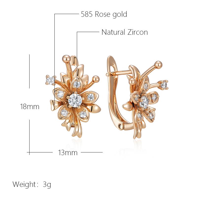 Kienl  Unique  Rose Gold Color Flower Drop Earring For Women Shiny Natural Zircon Accessories Daily Vintage Jewelry Gift
